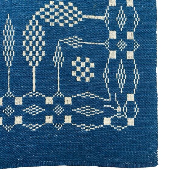 Vintage Handwoven Overshot Table Runner Or Wall Tapestry, Tree Pattern - Picture 3 of 7